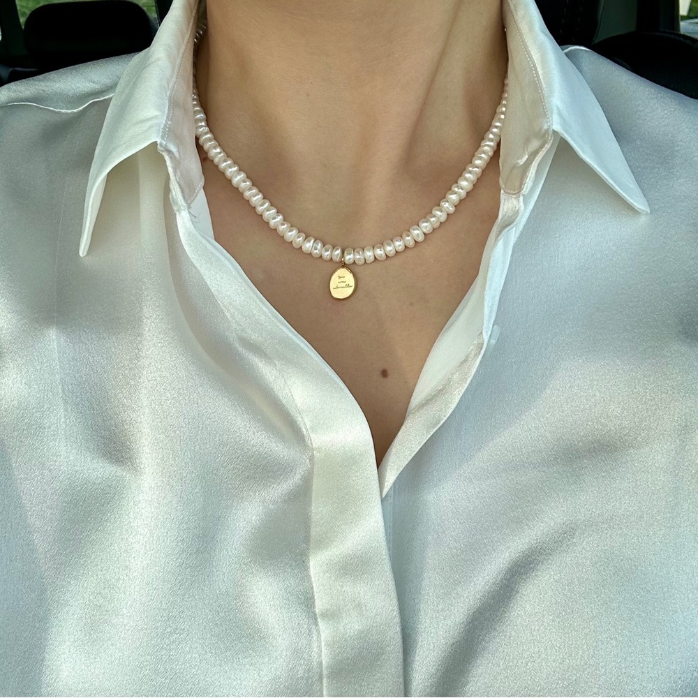 Freshwater pearl necklace (Titanium Steel )
